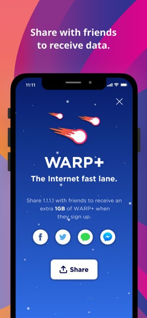 Chia sẻ 1.1.1.1 app với bạn bè để nhận lưu lượng thưởng
