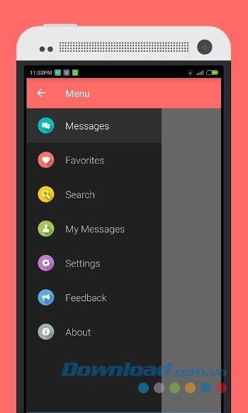 Menu ứng dụng 100000+ SMS Messages