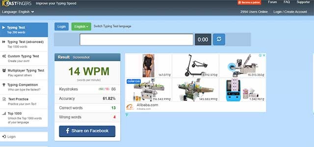 Bạn có một bảng kết quả với số lượng từ trong một phút bạn viết