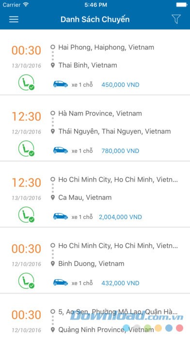 Giao diện ứng dụng 123Xe Hành khách