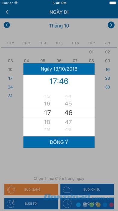 Chọn thời gian và ngày đi