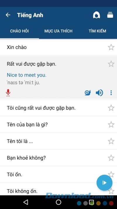 Học các câu chào hỏi tiếng Anh trên Học tiếng Anh cho Android