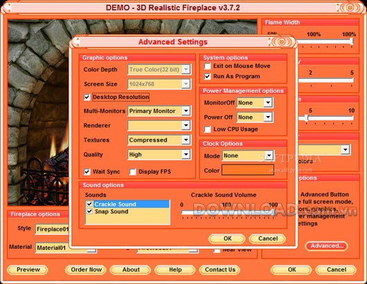 3D Realistic Fireplace Screensaver cung cấp cho người dùng một lò sưởi khá sống động