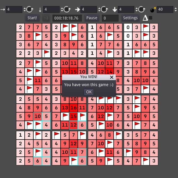 4D Minesweeper sẽ hiện thông báo khi bạn giành chiến thắng trong trò chơi