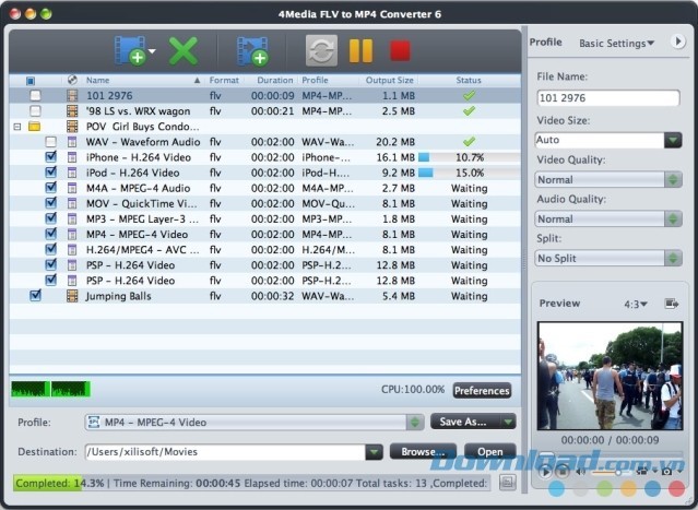 Giao diện 4Media FLV to MP4 Converter for Mac