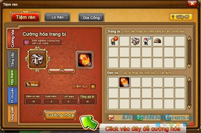 Mở tính năng Tiệm Rèn