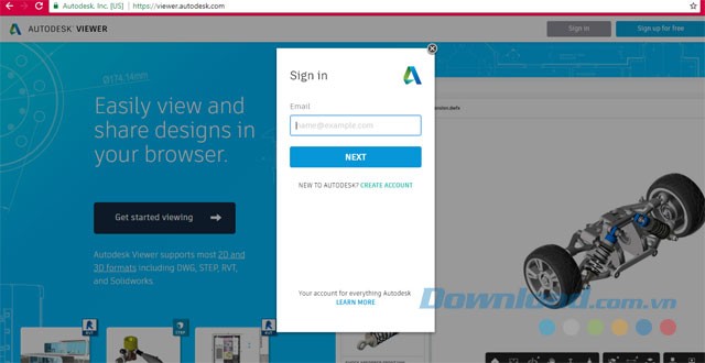 Đăng nhập Autodesk Viewer