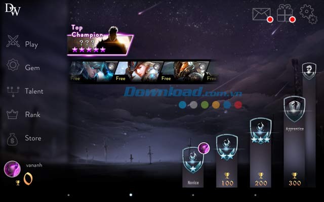 Giao diện chính trong Ace of Arenas