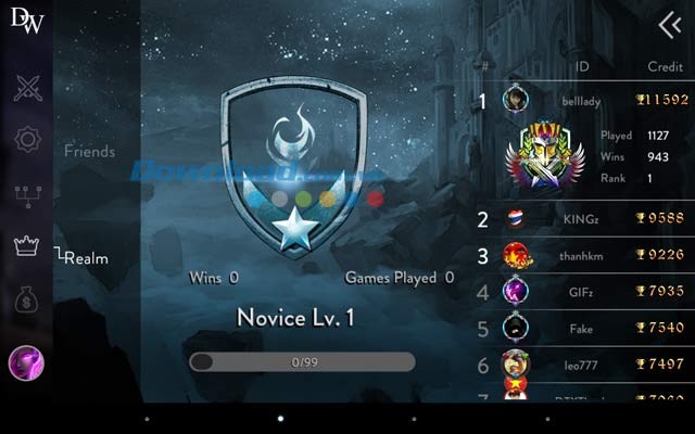 Bảng xếp hạng trong game Ace of Arenas