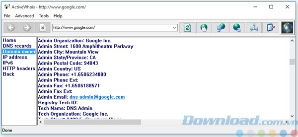 Giao diện của Active Whois