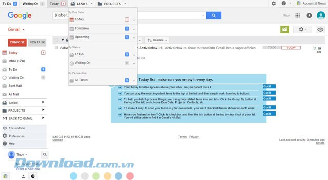 ActiveInbox for Gmail giúp quản lý công việc ngay trong Gmail