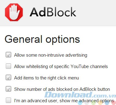 Các tùy chọn của AdBlock cho Chrome