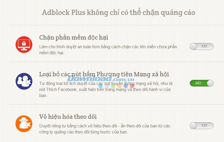 Các tính năng của Adblock Plus