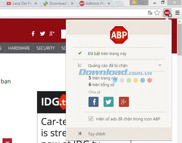 Thông báo về số quảng cáo trên trang