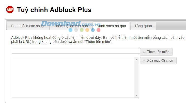 Danh sách Adblock Plus bỏ qua