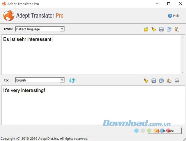 Giao diện phần mềm Adept Translator Pro