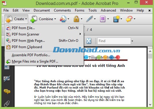 Tùy chọn tạo file PDF với nút Create