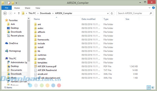 Các thành phần trong Adobe AIR SDK
