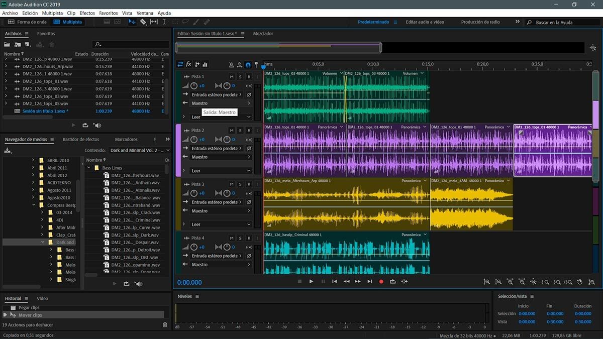 Giao diện phần mềm Adobe Audition CC 2019