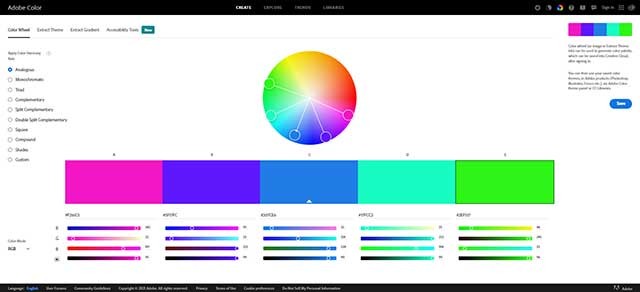 Adobe Color là một ứng dụng web chuyên về phối màu của Adobe