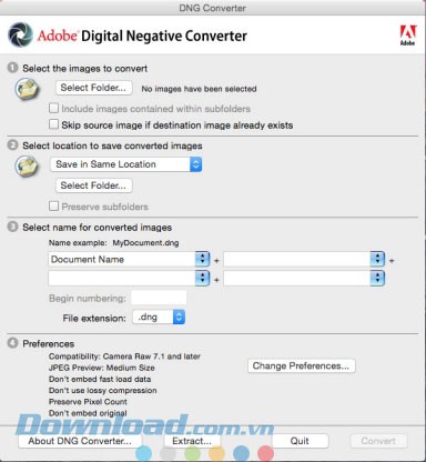 Giao diện DNG Converter