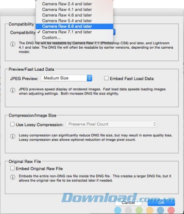 Hộp thoại thiết lập tùy chọn