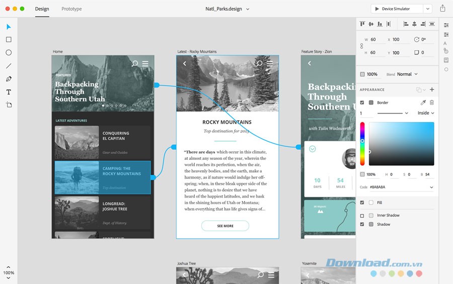 Giao diện phần mềm thiết kế Adobe XD cho Mac