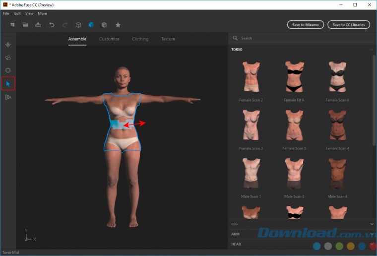 Giao diện phần mềm Adobe Fuse CC