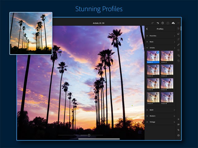 Chọn hiệu ứng ảnh nghệ thuật trên ứng dụng Lightroom for iPad