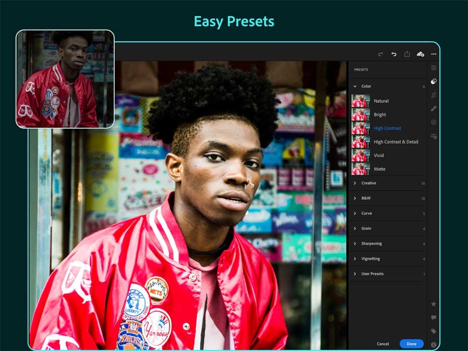 Adobe Lightroom cho iPad có các preset rất dễ thiết lập