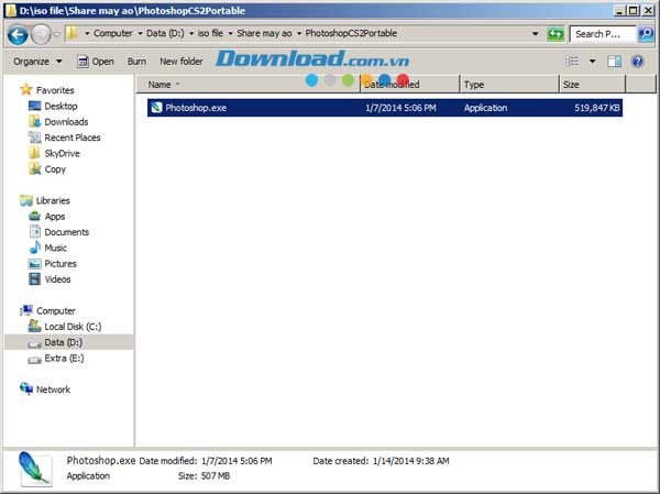 Chạy file Photoshop.exe