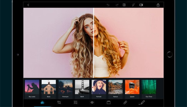 Giao diện ứng dụng Adobe Photoshop Express trên iPad