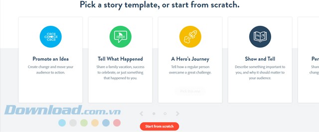 Lựa chọn trong số các mẫu template có sẵn của ứng dụng Adobe Spark Video