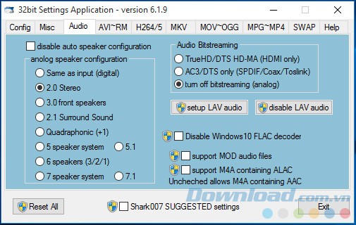 Tùy chỉnh âm thanh trong Advanced Codecs