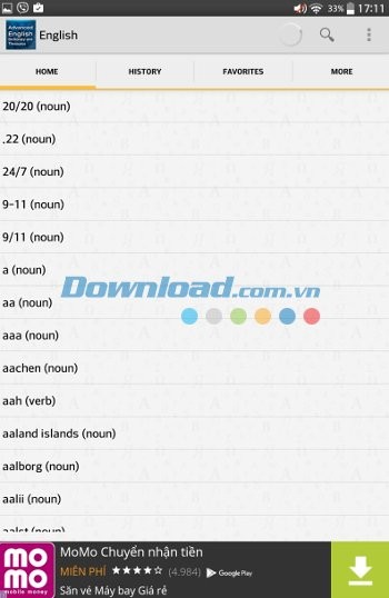 Giao diện ứng dụng Advanced English & Thesaurus