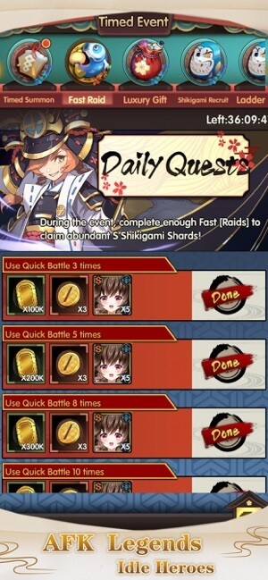 Nhiệm vụ hàng ngày trong game AFK Legend cho iOS