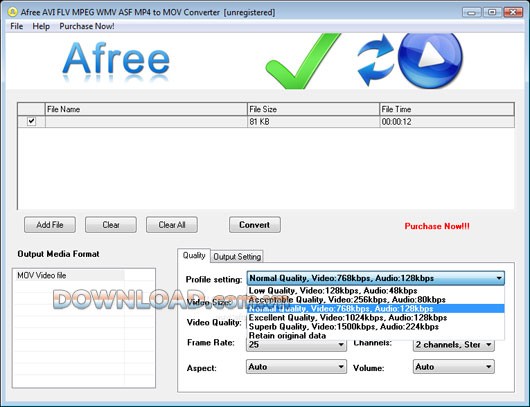 Afree AVI FLV MPEG WMV ASF MP4 to MOV Converter