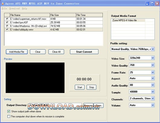 Agree AVI WMV MPEG ASF MOV to Zune Converter
