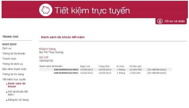 Tiết kiệm trực tuyến của Agribank