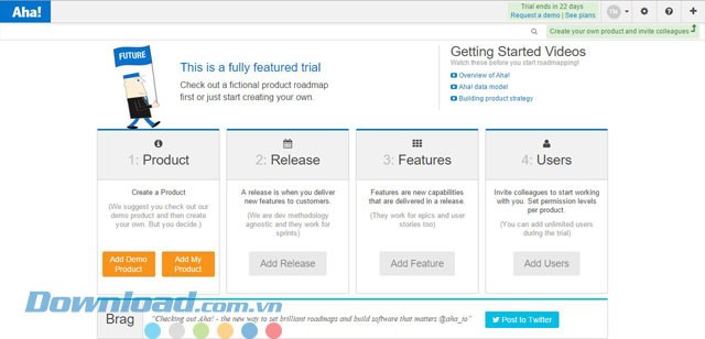 Giao diện ứng dụng Aha!