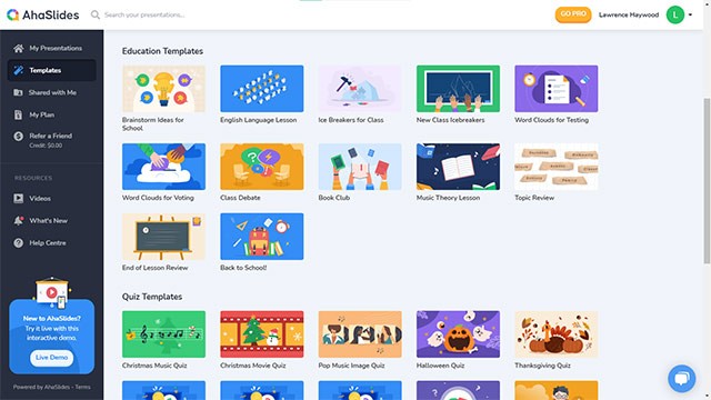 Khám phá thư viện template theo chủ đề của Aha Slide