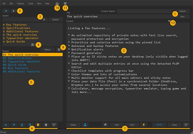 Giao diện chính của phần mềm ghi chú AHOY!