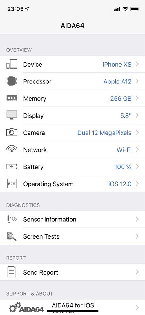 Ứng dụng kiểm tra và chẩn đoán lỗi hệ thống phần cứng thiết bị iOS - AIDA64