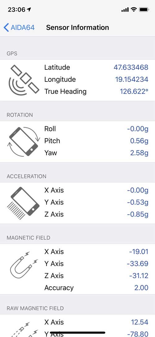 Thông tin cảm biến của thiết bị