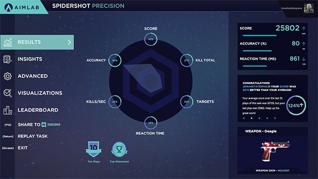 Thiết lập trải nghiệm bắn súng và thành tích trong Aim Lab game