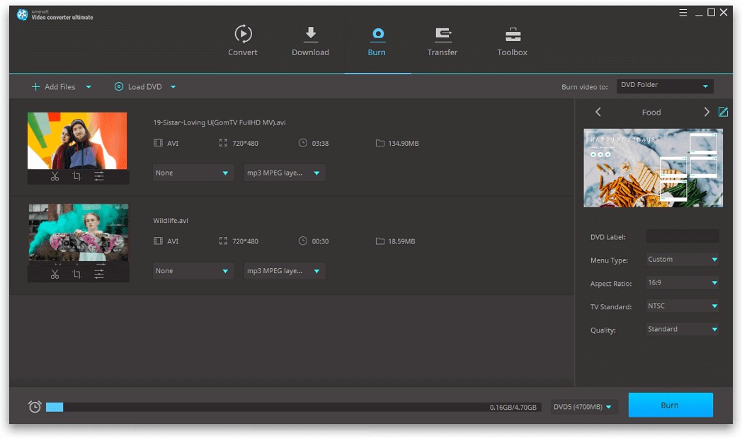 Tính năng Burn DVD trên Aimersoft Video Converter Ultimate