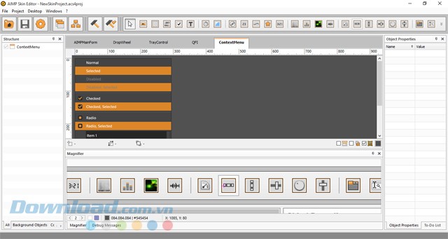 Giao diện chính của phần mềm chỉnh sửa AIMP Skin Editor
