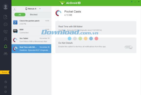 Các tính năng trên thanh công cụ của AirDroid