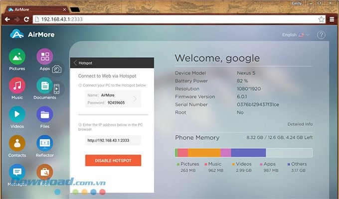 Quản lý dữ liệu trên Android trực tiếp trên PC bằng AirMore
