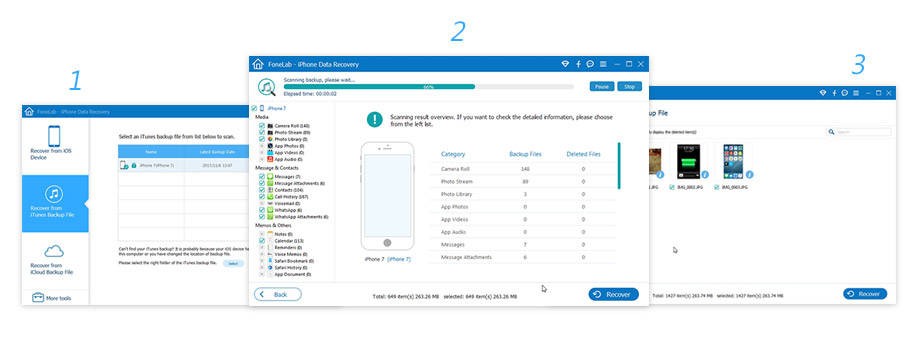 FoneLab iPhone Data Recovery khôi phục dữ liệu từ bản backup ở iTunes